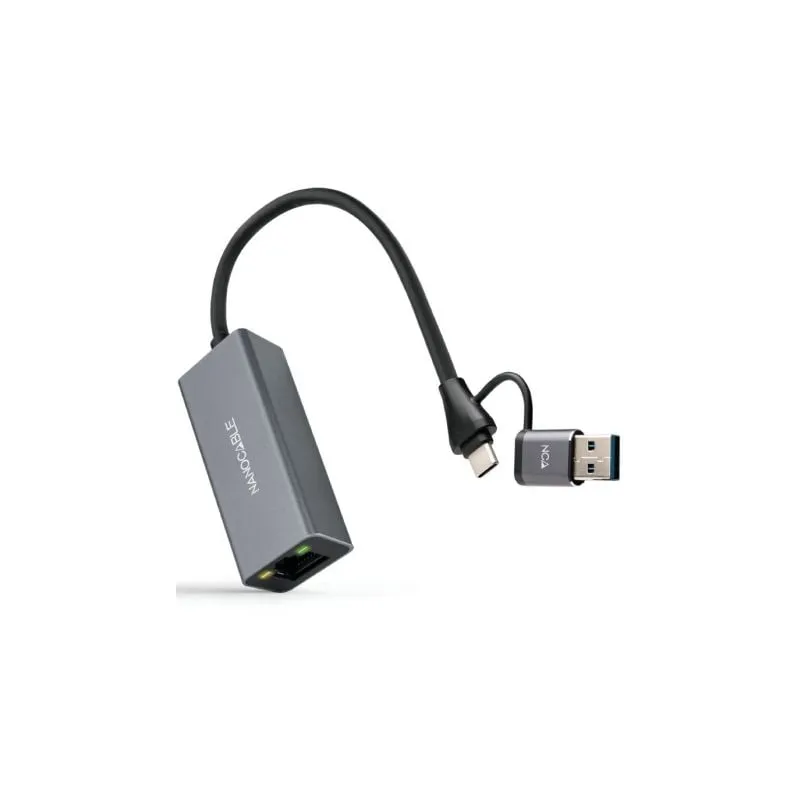 Adaptador USB Macho + USB Tipo-C Macho - RJ45 Nanocable 10-03-0411- 1000Mbps