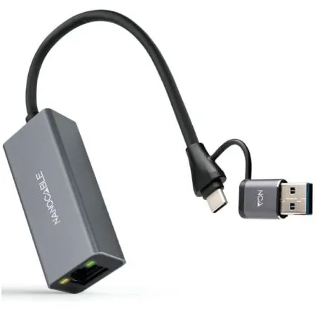 Adaptador USB Macho + USB Tipo-C Macho - RJ45 Nanocable 10-03-0411- 1000Mbps