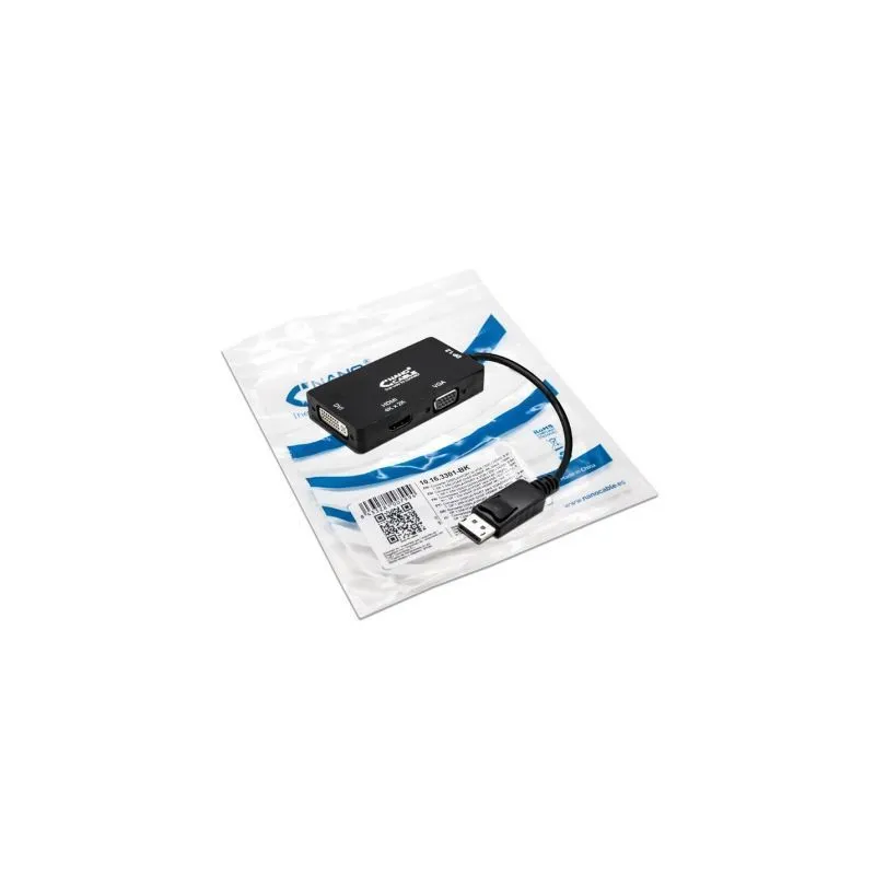 Cable Conversor Nanocable 10-16-3301-BK- Displayport Macho - VGA Hembra- DVI Hembra- HDMI Hembra- 15cm- Negro