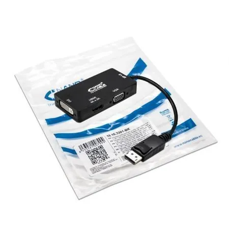 Cable Conversor Nanocable 10-16-3301-BK- Displayport Macho - VGA Hembra- DVI Hembra- HDMI Hembra- 15cm- Negro