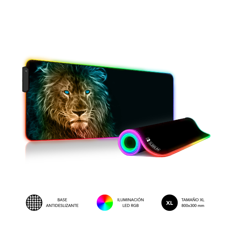 Alfombrilla Subblim SUBMP-02RGB10 LED RGB Lion XL- 800 x 300 x 4 mm