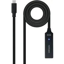 Cable Alargador USB Tipo-C 3-2 con Amplificador Nanocable 10-01-1311- USB Tipo-C Macho - USB Tipo-C Hembra- 5m- Negro