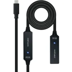 Cable Alargador USB Tipo-C 3-2 con Amplificador Nanocable 10-01-1312- USB Tipo-C Macho - USB Tipo-C Hembra- 10m- Negro