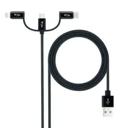 Cable USB 2-0 Nanocable 10-01-3200- Lightning Macho - Micro USB Macho- USB Tipo-C Macho- 480Mbps- 1m- Negro