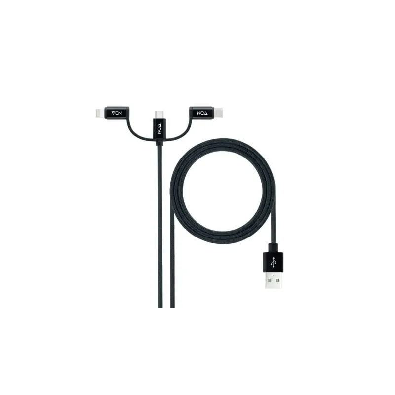 Cable USB 2-0 Nanocable 10-01-3200- Lightning Macho - Micro USB Macho- USB Tipo-C Macho- 480Mbps- 1m- Negro