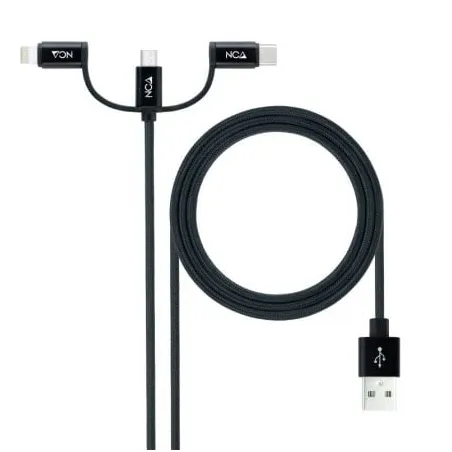 Cable USB 2-0 Nanocable 10-01-3200- Lightning Macho - Micro USB Macho- USB Tipo-C Macho- 480Mbps- 1m- Negro