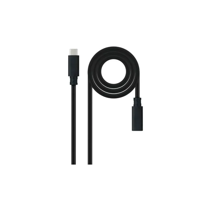 Cable Alargador USB Tipo-C 3-2 Nanocable 10-01-4502- USB Tipo-C Macho - USB Tipo-C Hembra- 2m- Negro