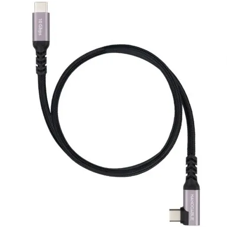 Cable USB 3-2 Tipo-C Acodado Nanocable 10-01-4700- USB Tipo-C Macho - USB Tipo-C Macho- Hasta 100W- 10Gbps- 50cm- Negro