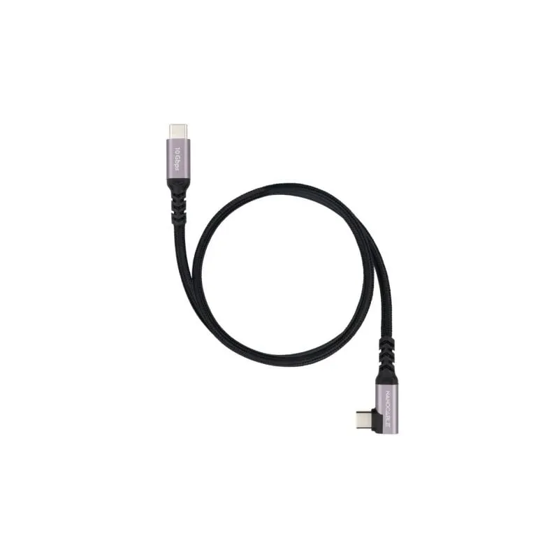 Cable USB 3-2 Tipo-C Acodado Nanocable 10-01-4701- USB Tipo-C Macho - USB Tipo-C Macho- Hasta 100W- 10Gbps- 1m- Negro