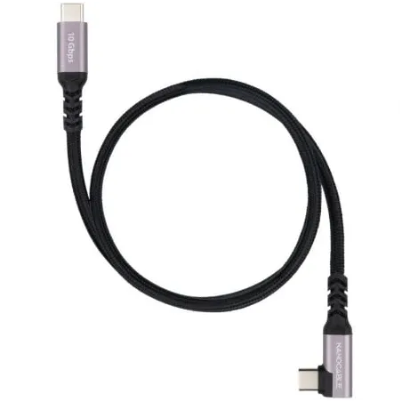 Cable USB 3-2 Tipo-C Acodado Nanocable 10-01-4701- USB Tipo-C Macho - USB Tipo-C Macho- Hasta 100W- 10Gbps- 1m- Negro