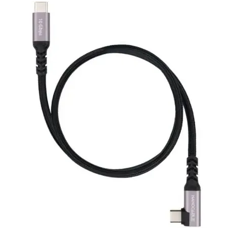 Cable USB 3-2 Tipo-C Acodado Nanocable 10-01-4703- USB Tipo-C Macho - USB Tipo-C Macho- Hasta 100W- 10Gbps- 3m- Negro