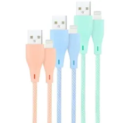 Cables USB 2-0 Lightning Nanocable 10-10-0401-CO1- USB Macho - Lightning Macho- 1m- 3 Unidades- Rosa, Azul y Verde