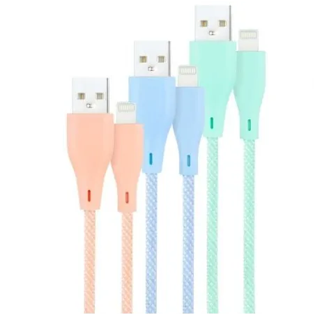Cables USB 2-0 Lightning Nanocable 10-10-0401-CO1- USB Macho - Lightning Macho- 1m- 3 Unidades- Rosa, Azul y Verde