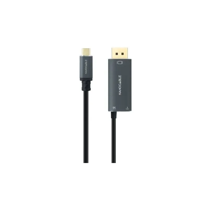 Cable Conversor Nanocable 10-15-5012- USB Tipo-C Macho - DisplayPort 8K Macho- USB Tipo-C Hembra- Hasta 100W- 1-8m- Gris