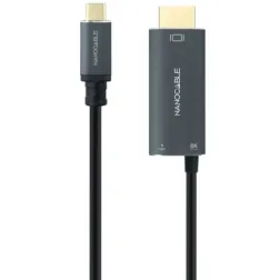 Cable Conversor Nanocable 10-15-5182- USB Tipo-C Macho - HDMI 8K Macho- USB Tipo-C Hembra- Hasta 100W- 1-8m- Negro