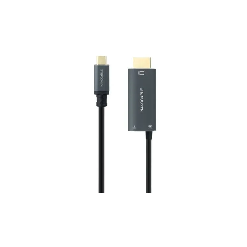 Cable Conversor Nanocable 10-15-5182- USB Tipo-C Macho - HDMI 8K Macho- USB Tipo-C Hembra- Hasta 100W- 1-8m- Negro