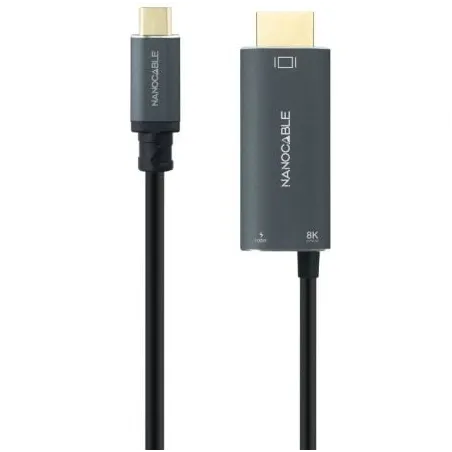Cable Conversor Nanocable 10-15-5182- USB Tipo-C Macho - HDMI 8K Macho- USB Tipo-C Hembra- Hasta 100W- 1-8m- Negro