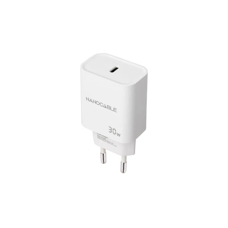 Cargador de Pared Nanocable 10-10-2009- 1xUSB Tipo-C- 30W- Blanco