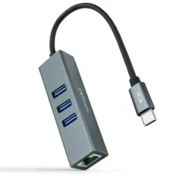 Hub USB Tipo-C Nanocable 10-03-0408- 3xUSB- 1xRJ45- Gris