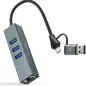 Hub USB + USB Tipo-C 3-0 Nanocable 10-03-0412- 3xUSB- 1xRJ45- Gris