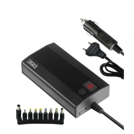 Cargador de Portátil 3GO Alim90C2- 90W- Manual- 9 Conectores- Voltaje 12-20V- 1 USB- con Adaptador para Coche