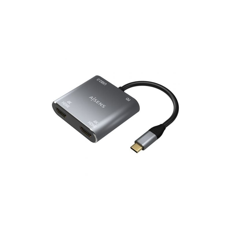 Conversor USB Tipo-C Aisens A109-0625- 2x HDMI 4K SST MST Hembra - USB Tipo-C Macho - USB Hembra - USB Tipo-C Hembra