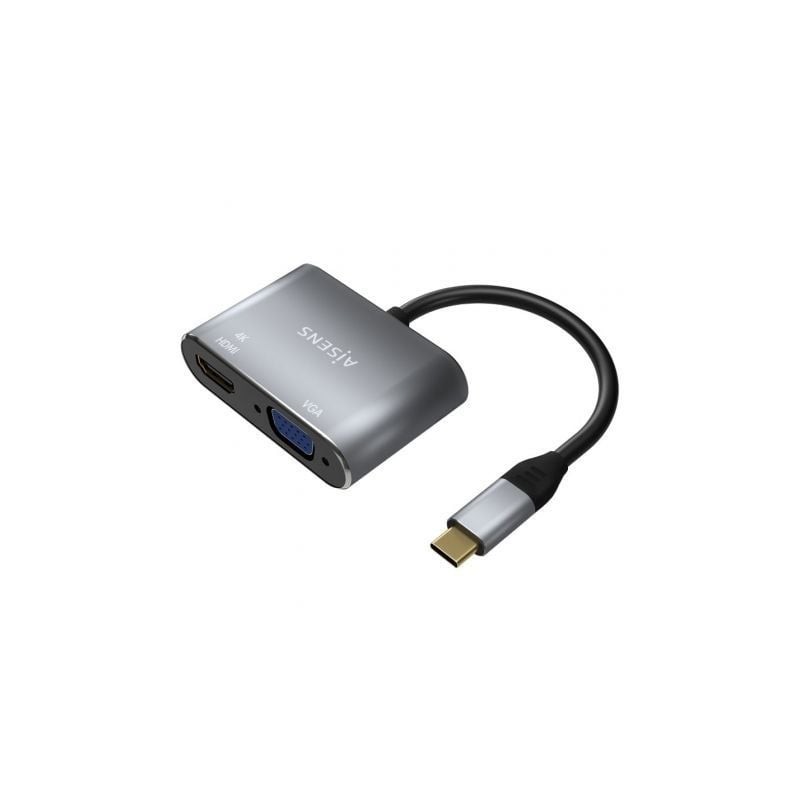 Conversor Aisens A109-0627- HDMI Hembra - VGA Hembra - USB Tipo-C Macho- 15cm- Gris