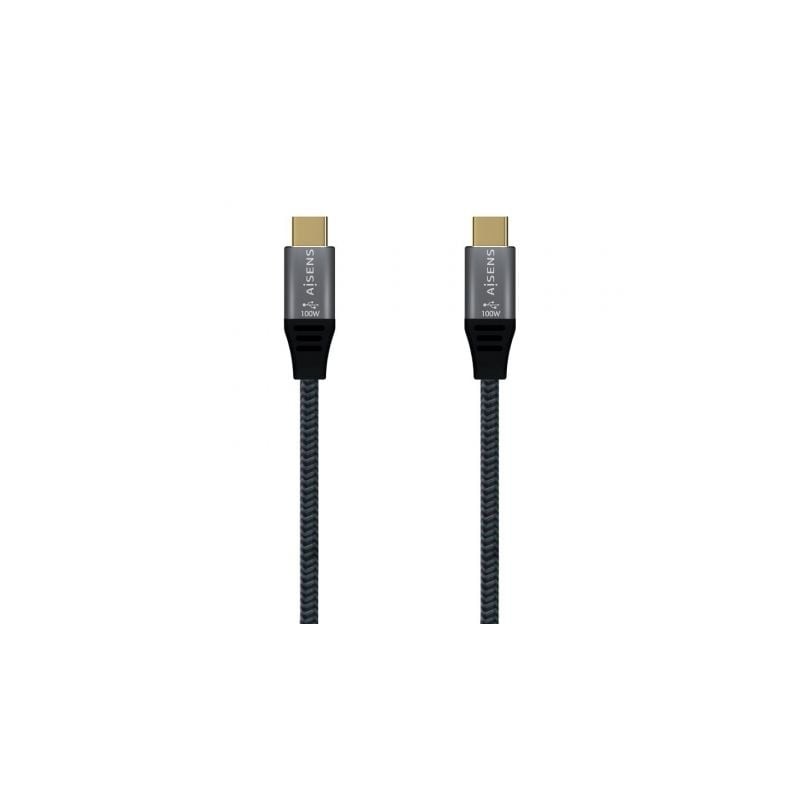 Cable USB 2-0 Tipo-C Aisens A107-0629 5A 100W- USB Tipo-C Macho - USB Tipo-C Macho- 2m- Gris