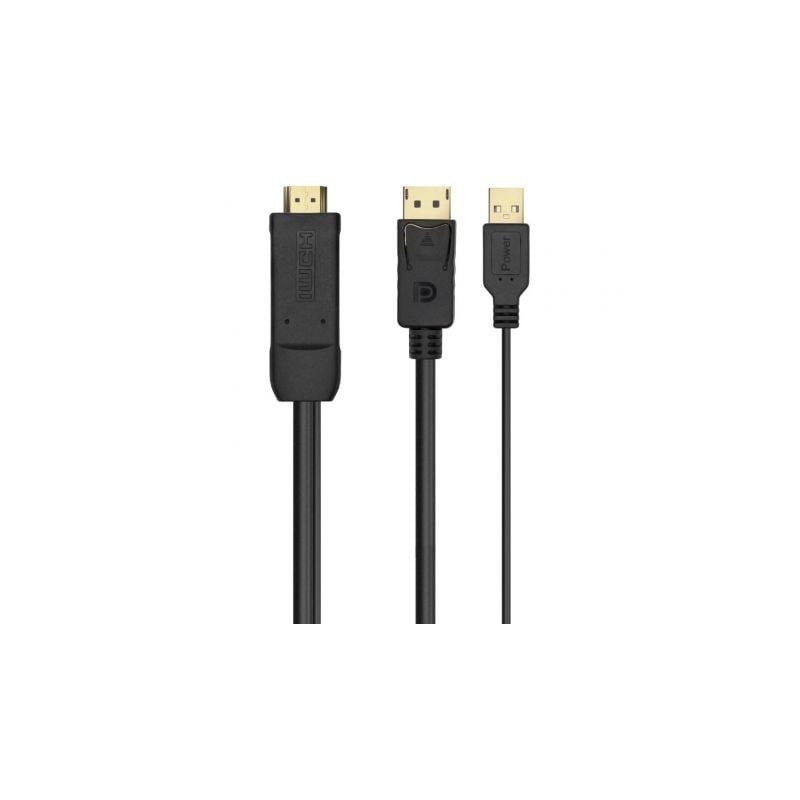 Cable Conversor Aisens A122-0641- HDMI Macho - DisplayPort Macho + USB Macho- 10cm + 1-8m- Negro