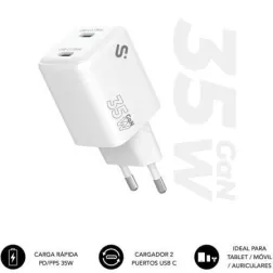 Cargador de Pared GaN Subblim 35W Charger USB C+C- 2xUSB Tipo-C- 35W