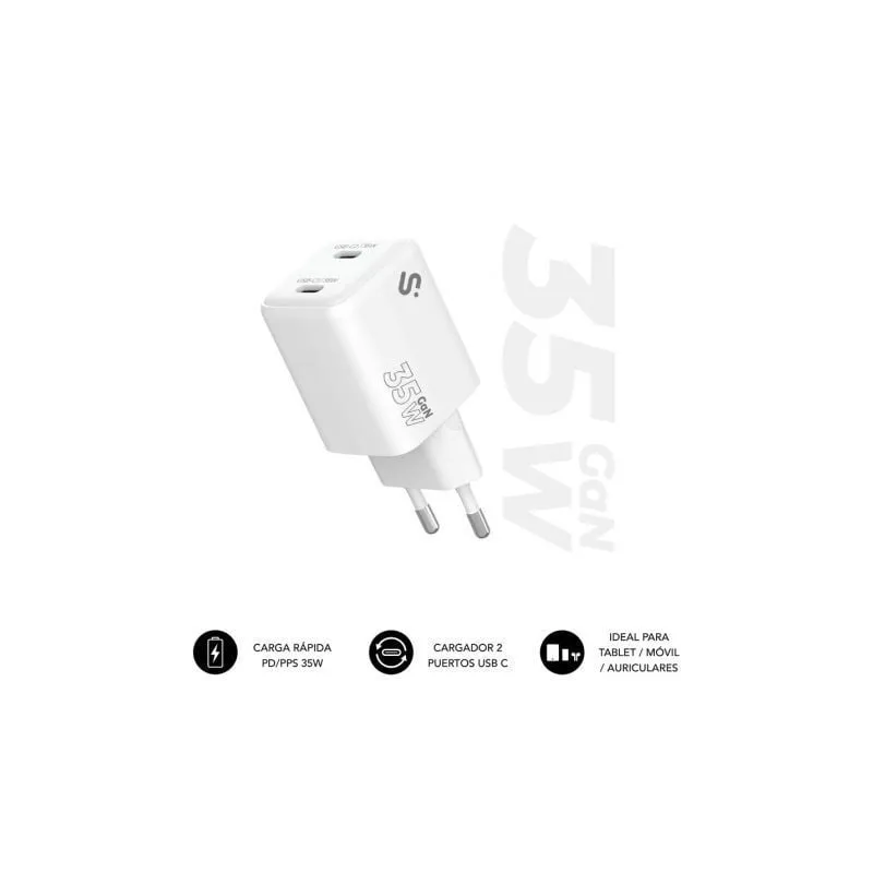 Cargador de Pared GaN Subblim 35W Charger USB C+C- 2xUSB Tipo-C- 35W