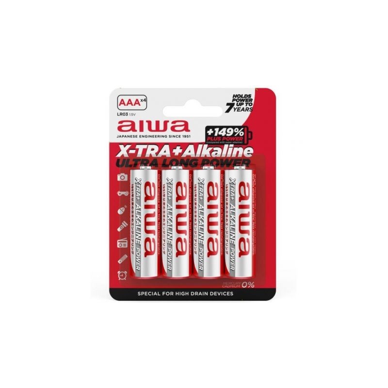 Pack de 4 Pilas AAA Aiwa X-TRA+Alcaline LR03- 1-5V- Alcalinas