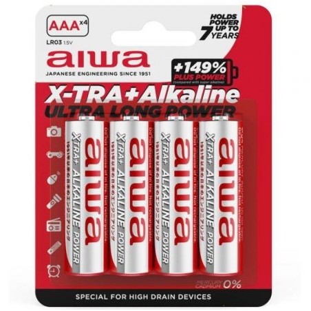 Pack de 4 Pilas AAA Aiwa X-TRA+Alcaline LR03- 1-5V- Alcalinas