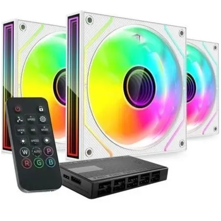 Pack 3 Ventiladores Mars Gaming MF-3DPROKIT- 12cm + HUB + Mando a Distancia- ARGB- Blanco