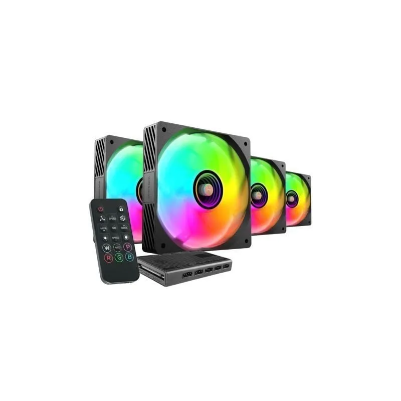 Pack 4 Ventiladores Mars Gaming MF-SI4KIT- 12cm + HUB + Mando a Distancia- ARGB