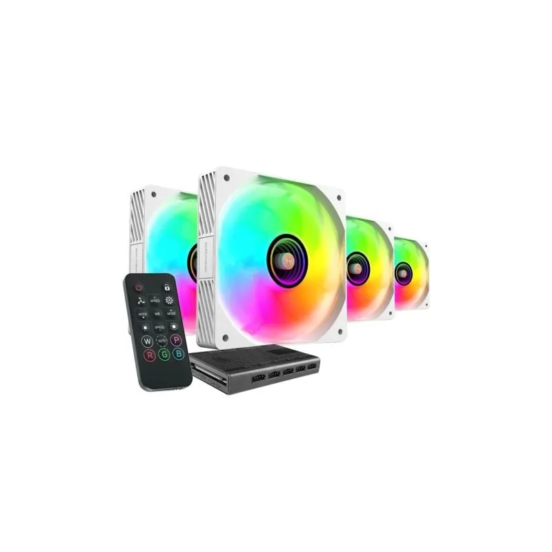 Pack 4 Ventiladores Mars Gaming MF-SI4KIT- 12cm + HUB + Mando a Distancia- ARGB- Blancos