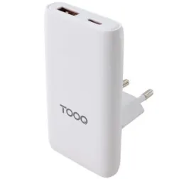 Cargador de Pared Universal GaN para Viaje TooQ TQWC-GANSL65W1A1C- 1xUSB Tipo-C- 1xUSB- 65W