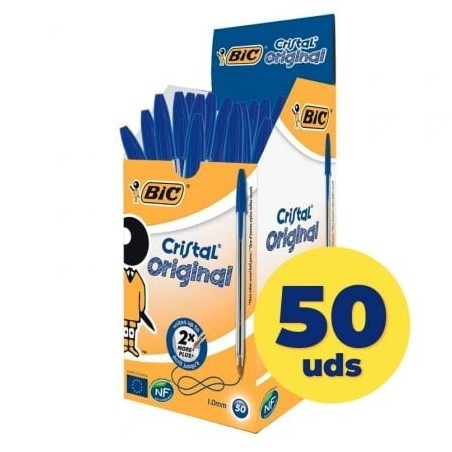 Caja de Bolígrafos de Tinta de Aceite Bic Cristal Original 8373609- 50 unidades- Azules