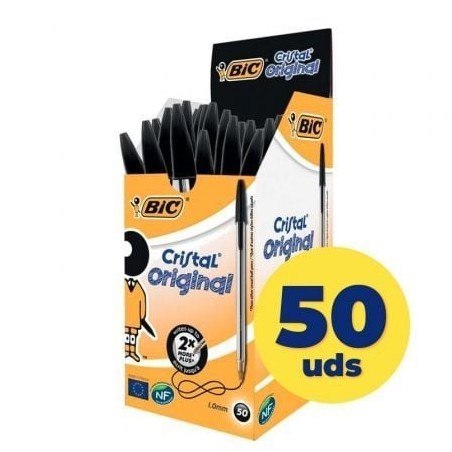 Caja de Bolígrafos de Tinta de Aceite Bic Cristal Original 8373639- 50 unidades- Negros