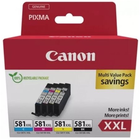 Cartucho de Tinta Original Canon CLI-581XXL Multipack Alta Capacidad- Cian- Magenta- Amarillo- Negro