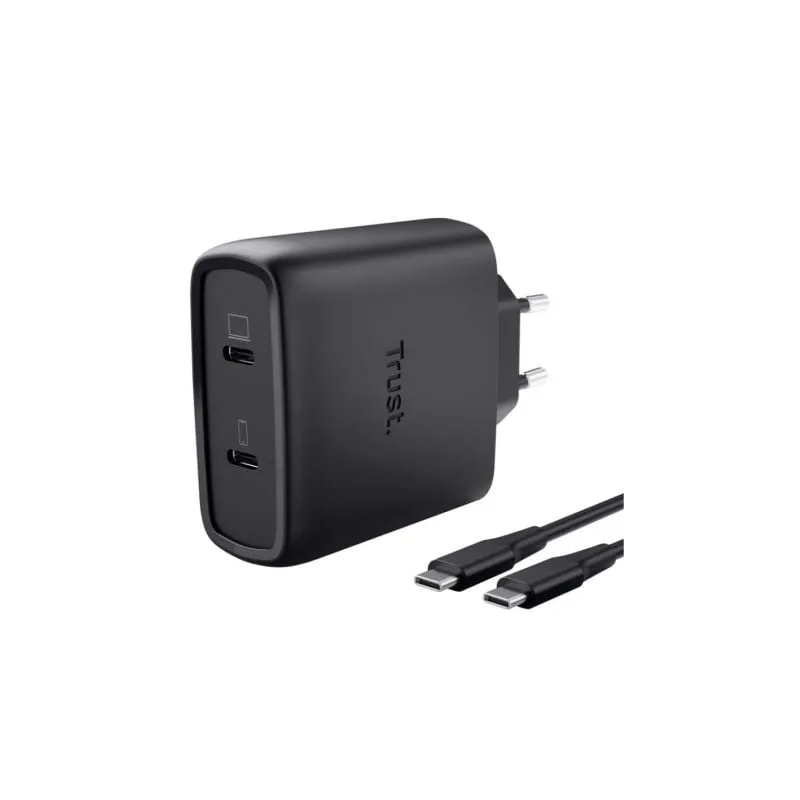Cargador de Pared GaN Trust Maxo 65W 25525- 2xUSB Tipo-C- Incluye Cable USB Tipo-C- 65W