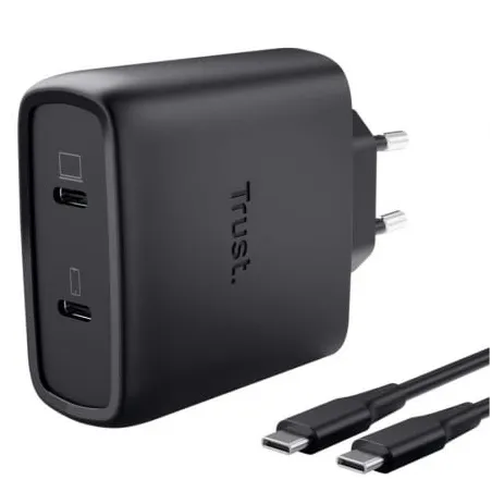 Cargador de Pared GaN Trust Maxo 65W 25525- 2xUSB Tipo-C- Incluye Cable USB Tipo-C- 65W