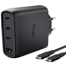 Cargador de Pared GaN Trust Maxo 65W 26067- 3xUSB Tipo-C- 1xUSB- Incluye Cable USB Tipo-C- 65W