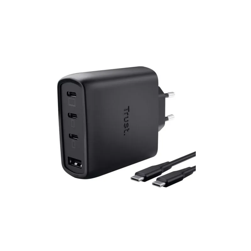 Cargador de Pared GaN Trust Maxo 65W 26067- 3xUSB Tipo-C- 1xUSB- Incluye Cable USB Tipo-C- 65W