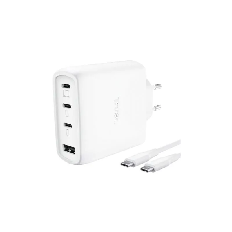 Cargador de Pared GaN Trust Maxo 65W 26068- 3xUSB Tipo-C- 1xUSB- Incluye Cable USB Tipo-C- 65W