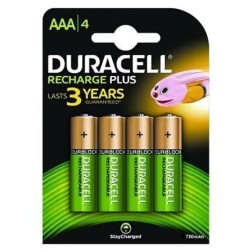 Pack de 4 Pilas AAA Duracell HR3-B- 1-2V- Recargables