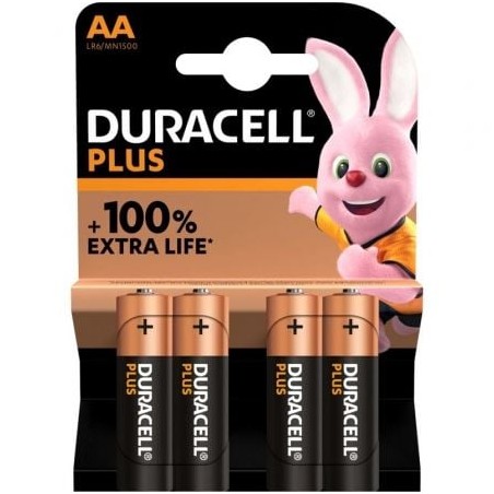 Pack de 4 Pilas AA Duracell Plus Extra Life LR6- 1-5V- Alcalinas