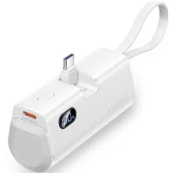 Powerbank 4800mAh Vention FHQW0- 22-5W- Blanca- Incluye Cable USB Tipo-C y Lightning