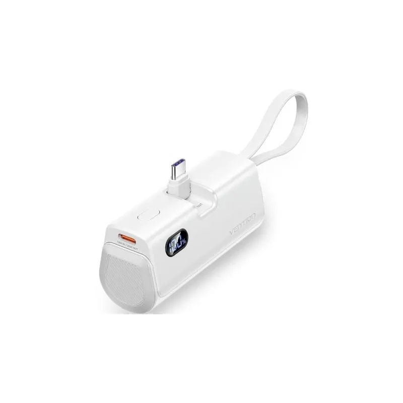 Powerbank 4800mAh Vention FHQW0- 22-5W- Blanca- Incluye Cable USB Tipo-C y Lightning