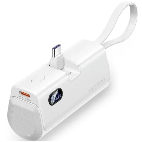Powerbank 4800mAh Vention FHQW0- 22-5W- Blanca- Incluye Cable USB Tipo-C y Lightning